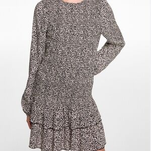 MANGO Teen Ruffled Smocked Leopard Print Dress — Girls Size L